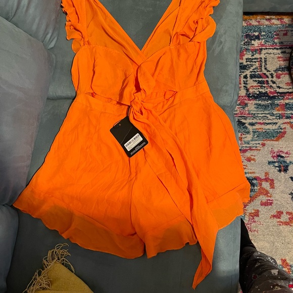 Bright Orange Tie Back Playsuit - Picture 5 of 7